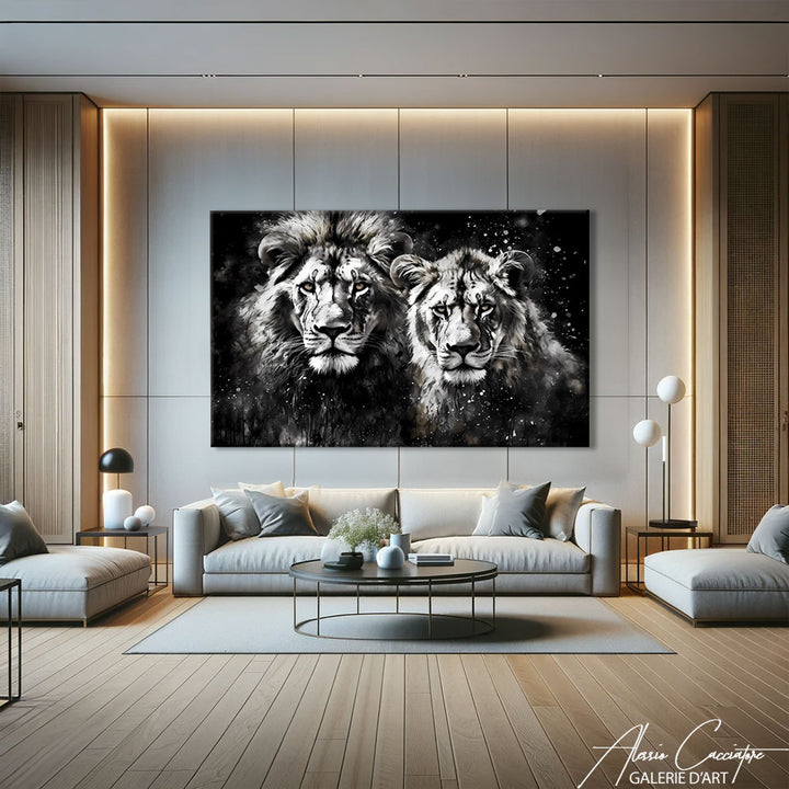 TABLEAU LIONS NOIR ET BLANC
