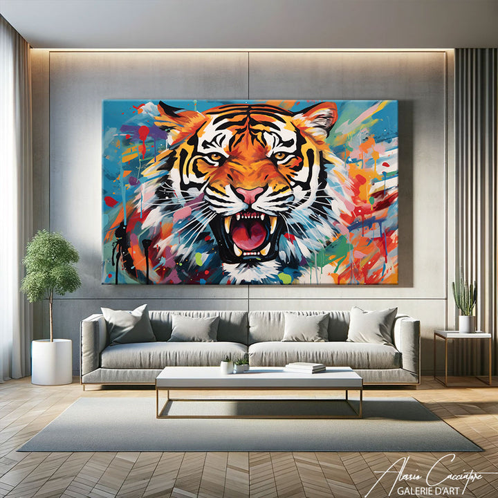 tableau tigre multicolore