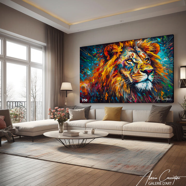 tableau lion coloré