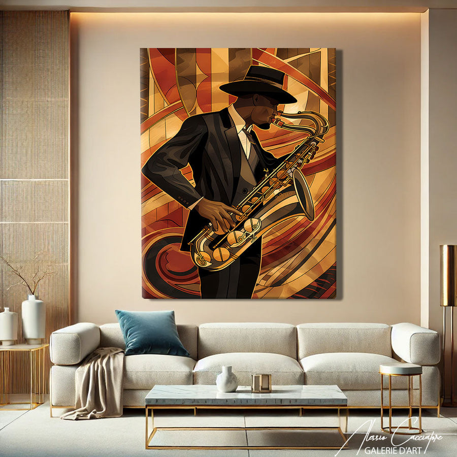TABLEAU ART DECO MUSICIEN Alessio Cacciatore – mise en situation