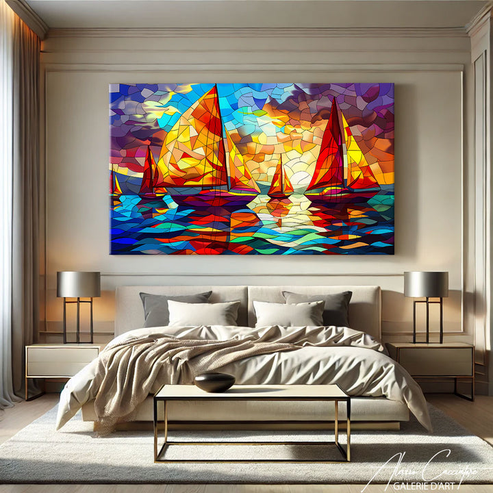 Peinture Bateau Coucher de Soleil
