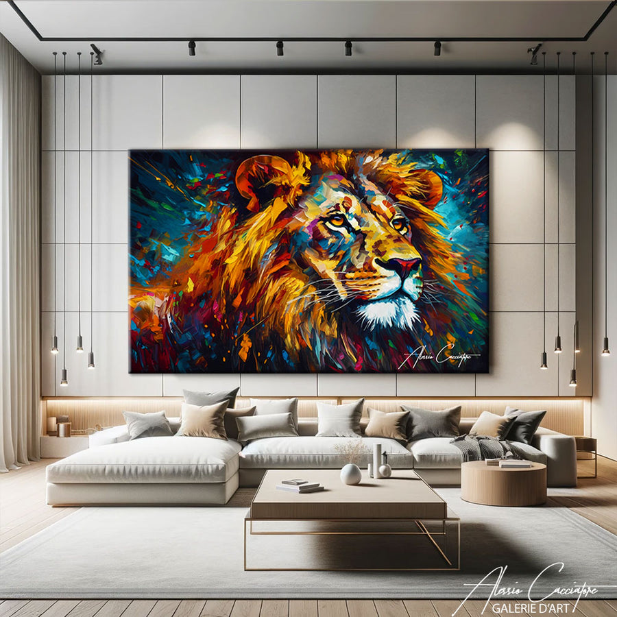 Tableau Lion peinture – mise en situation