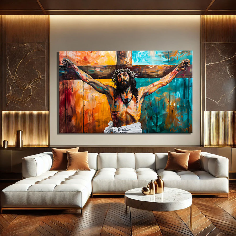 Peinture Jésus sur la Croix – mise en situation