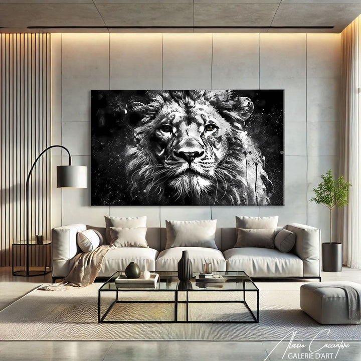 Tableau Lion Noir Et blanc Moderne