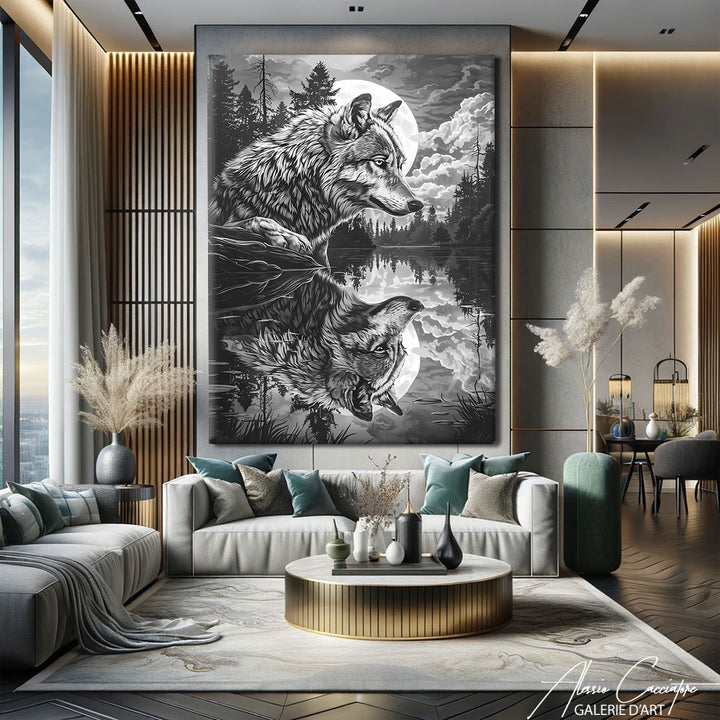 Loup Peinture Noir Et Blanc