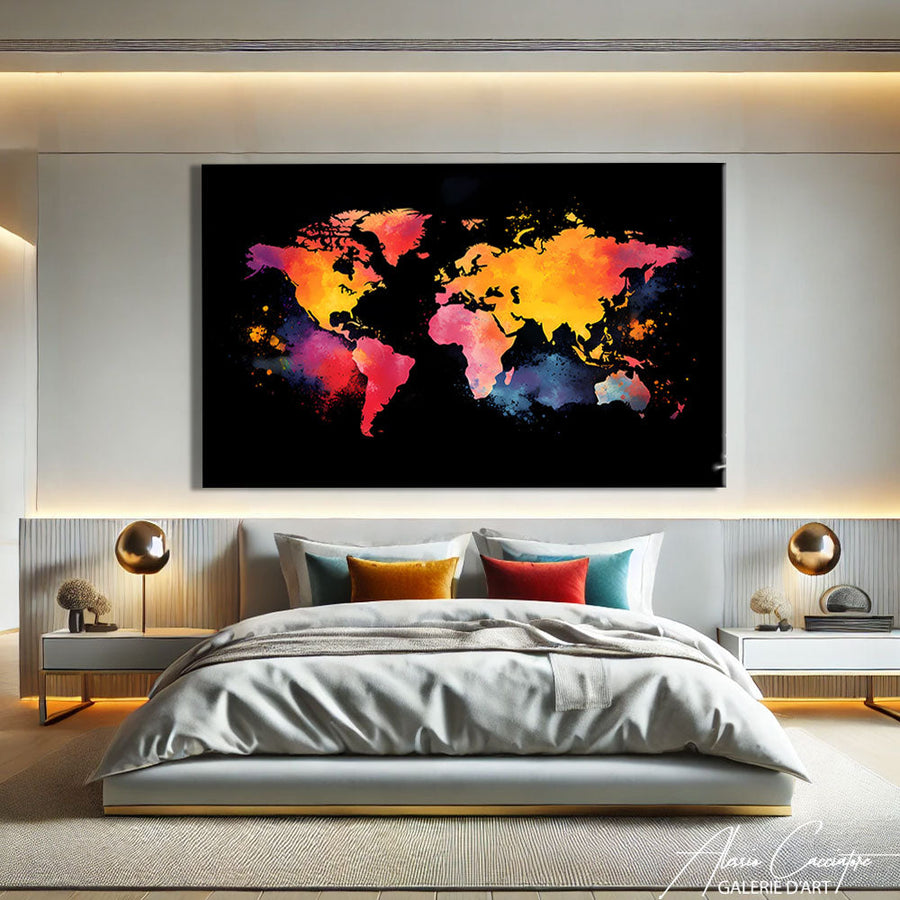 TABLEAU PEINTURE CARTE DU MONDE Alessio Cacciatore – mise en situation