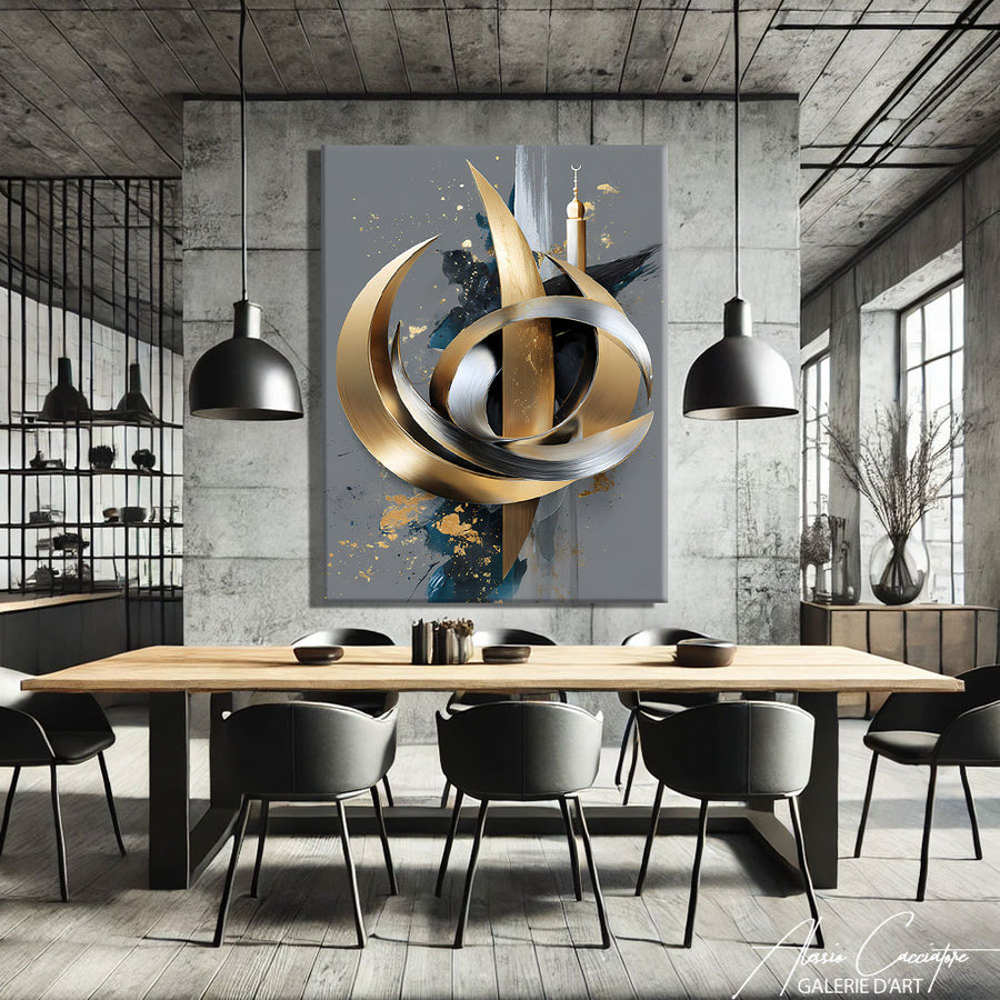 Tableau Abstrait Jaune et Gris – mise en situation