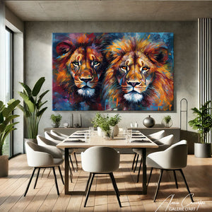 TABLEAU LION ET LIONNE COLORÉ
