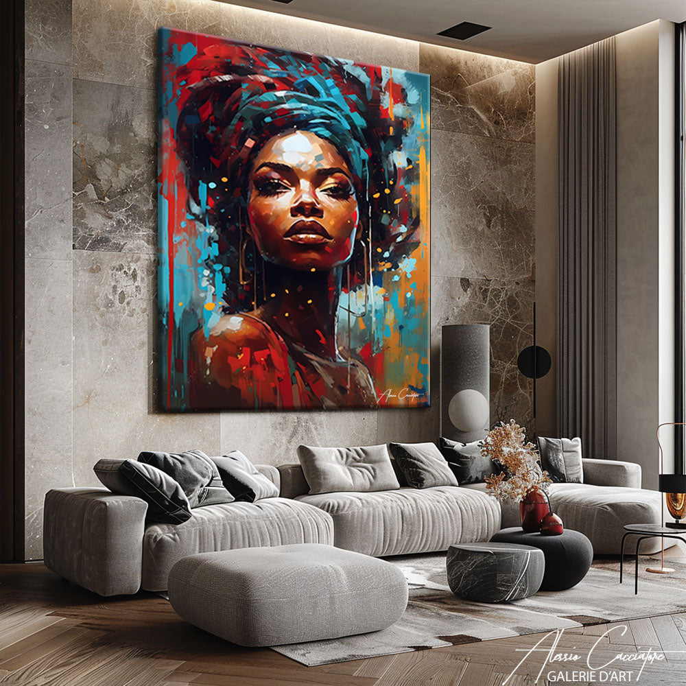 Tableau Sur Toile Femme Africaine Noire 50x70 Cm - Impression HD Art Murale, Déco Salon Chambre Sans Cadre