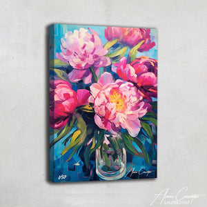 tableau avec des pivoines