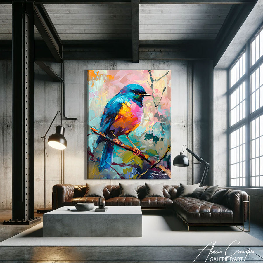 Tableau Peinture Acrylique Oiseau – mise en situation