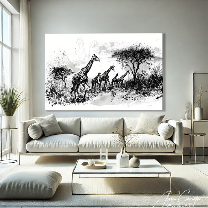 Cadre Girafe Noir et Blanc
