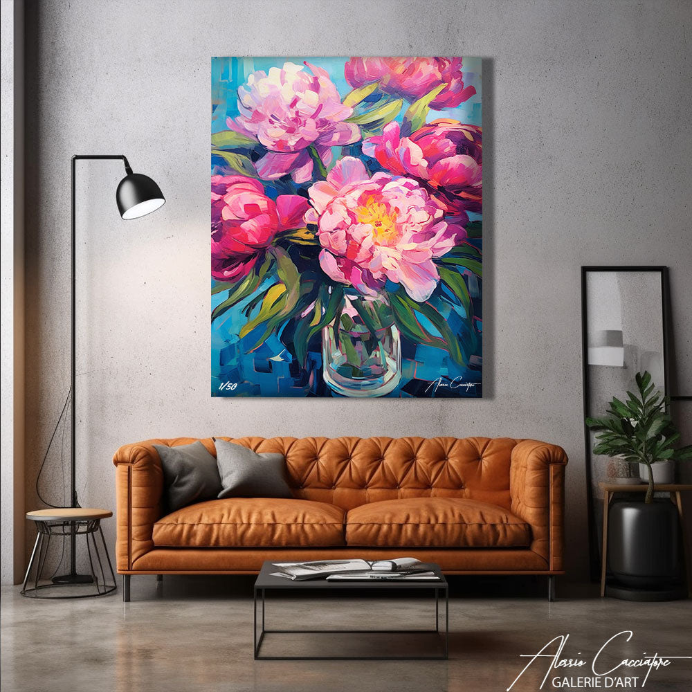 tableau bouquet de pivoines