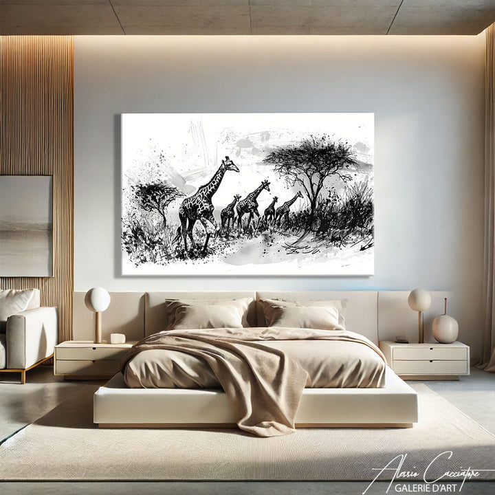 tableau girafe noir et blanc