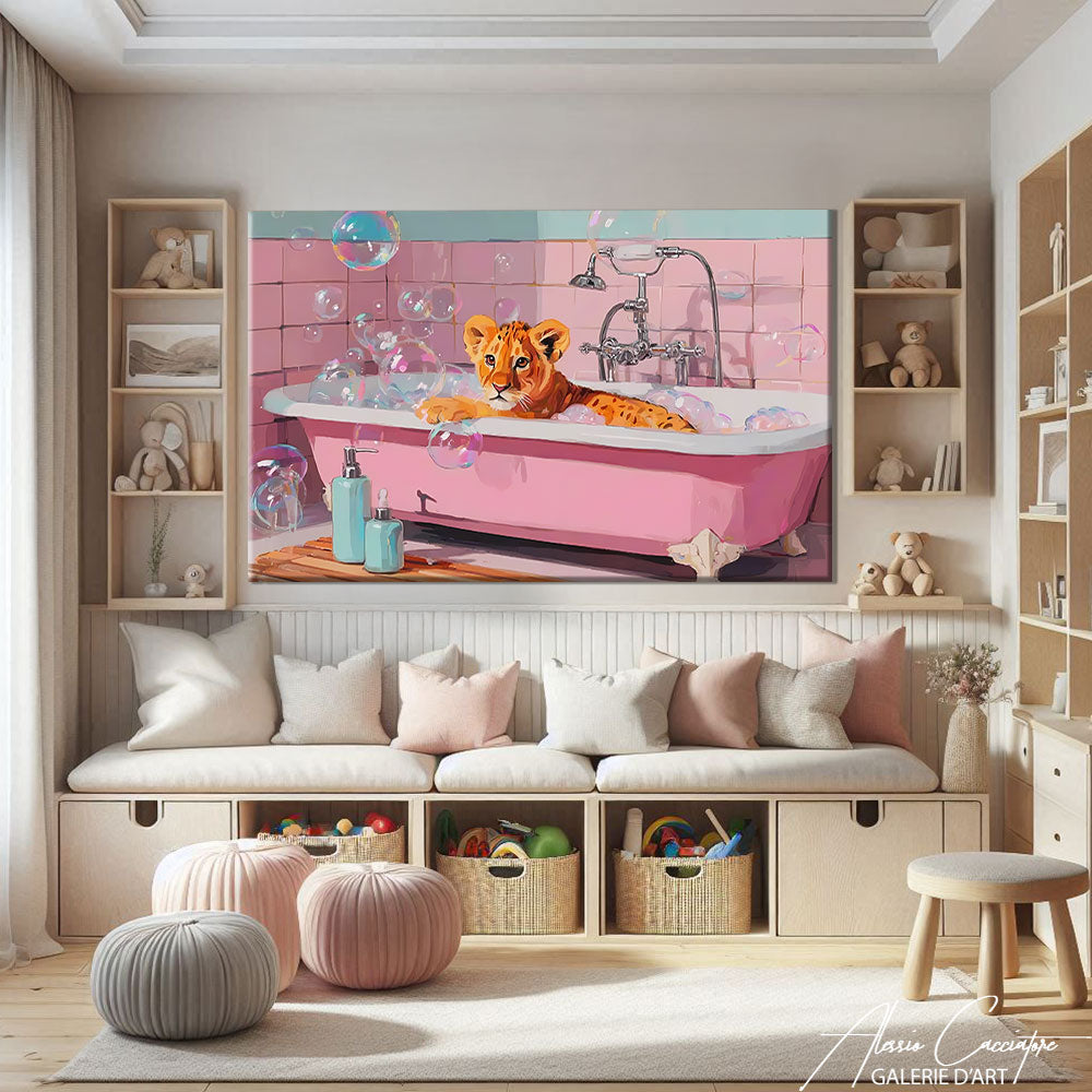 tableau lionceau salle de bain