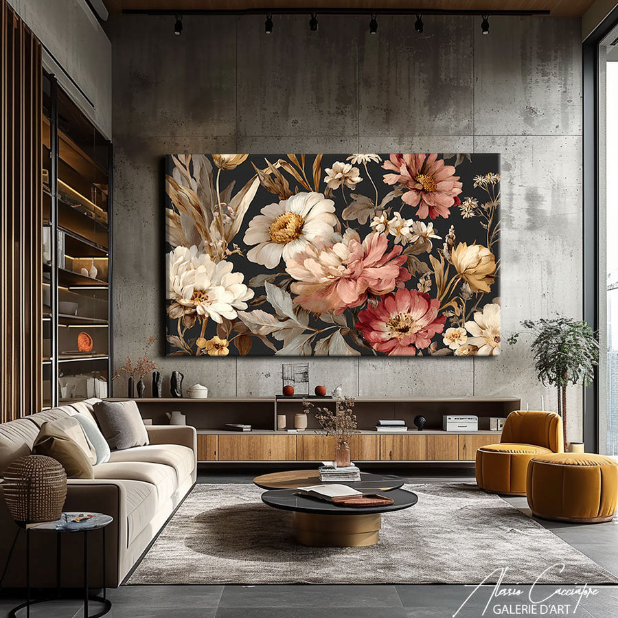 Tableau Ancien Fleurs – mise en situation