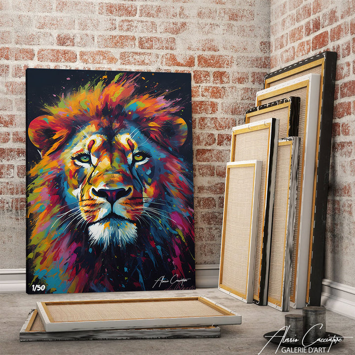 tableau tête de lion pop art