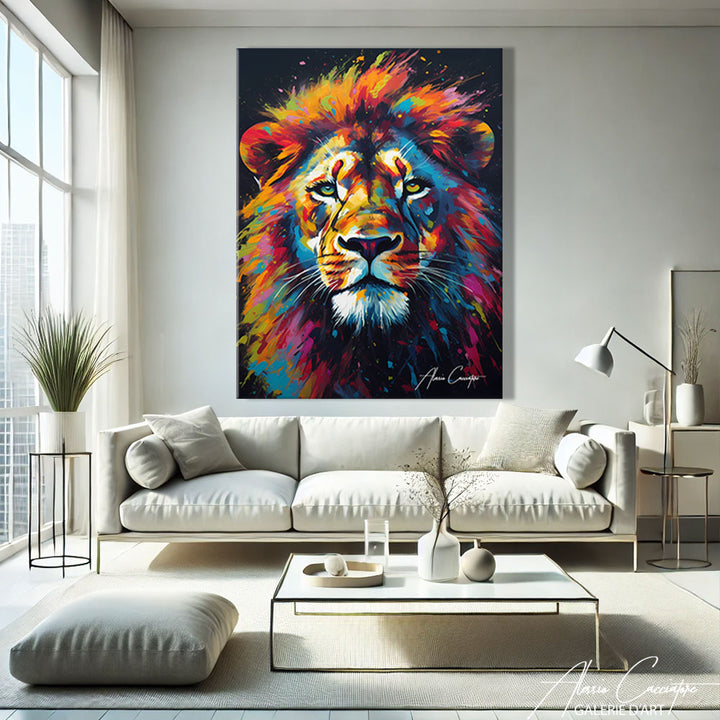 TABLEAU TÊTE LION POP ART
