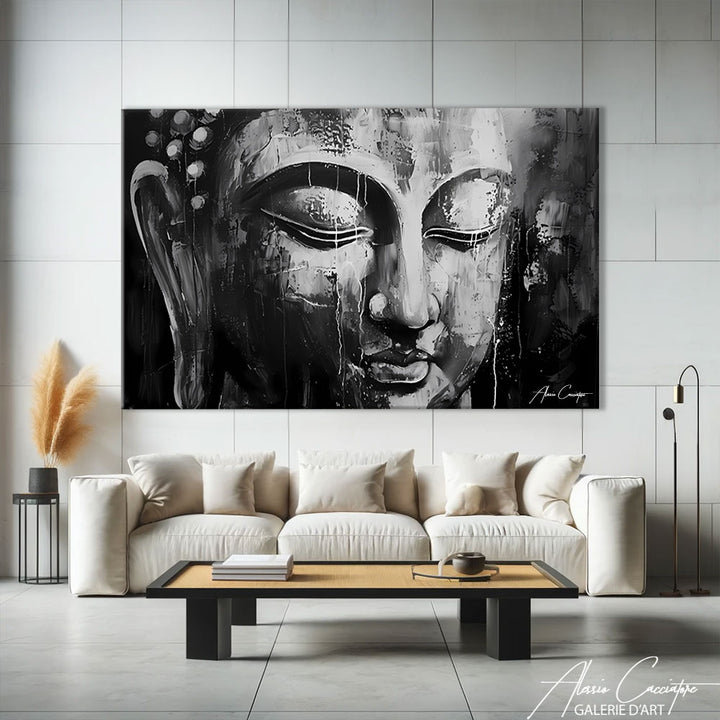 Toile Bouddha Noir et Blanc