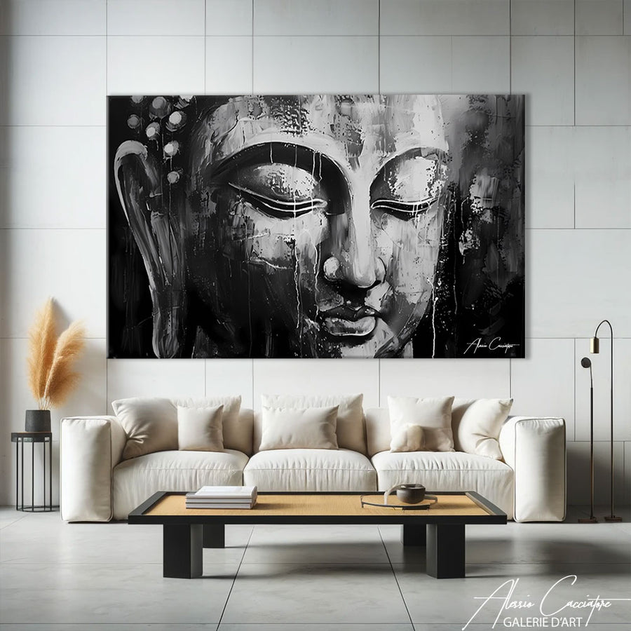 Toile Bouddha Noir et Blanc – mise en situation
