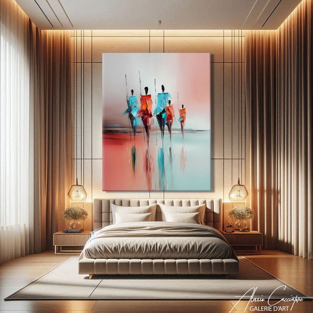 Tableau Abstrait Bleu et Rouge