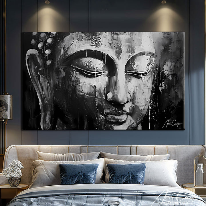 tableau bouddha noir et blanc