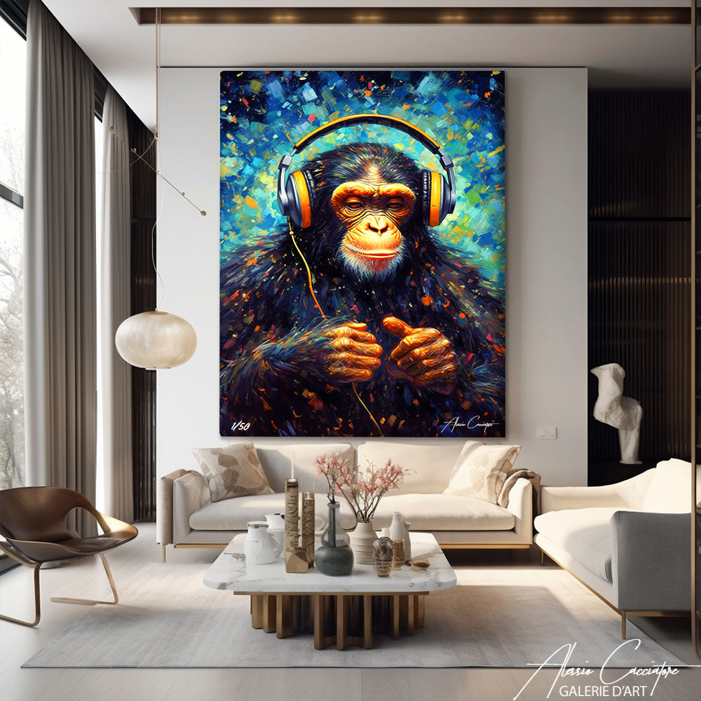 tableau singe avec casque