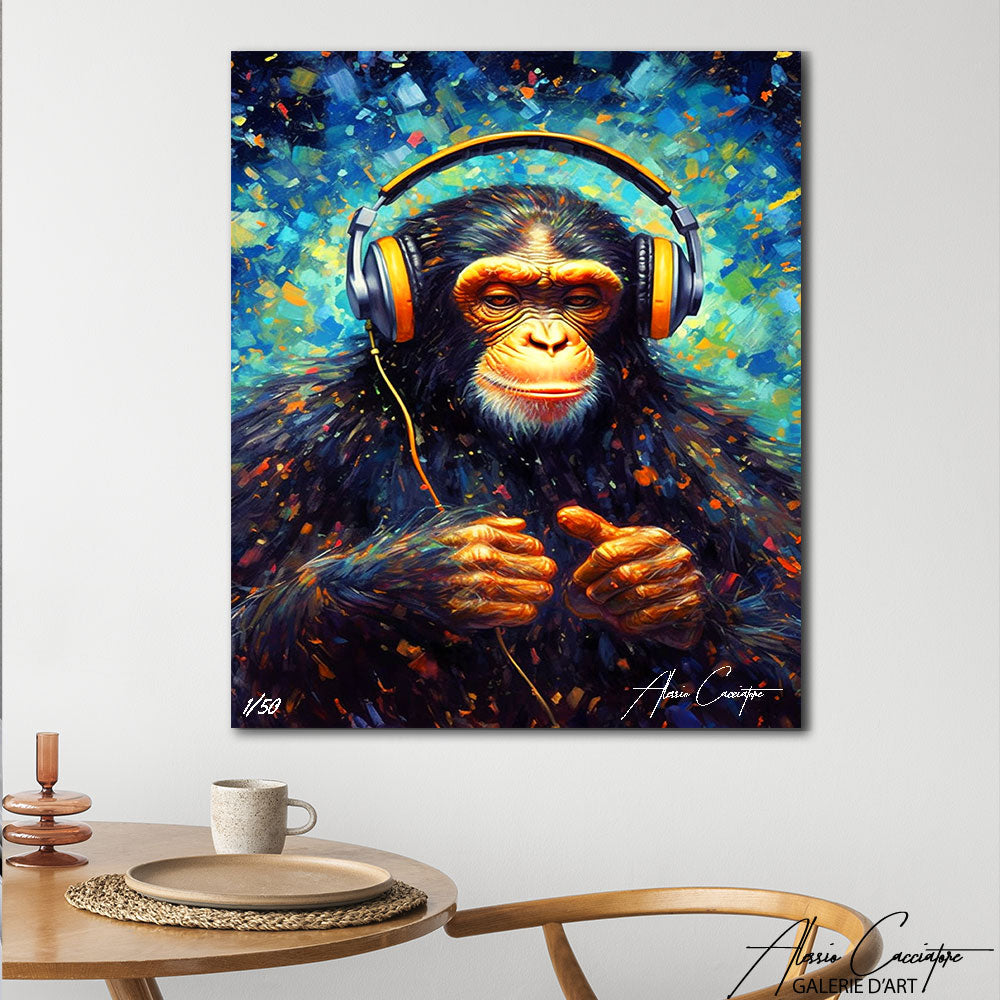 tableau singe avec casque