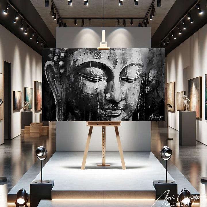 tableau bouddha noir et blanc