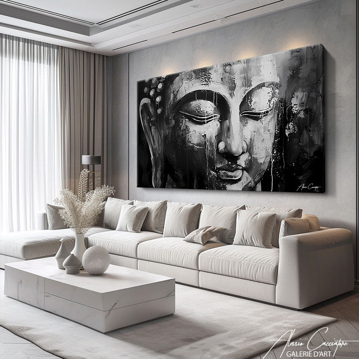 peinture bouddha noir et blanc