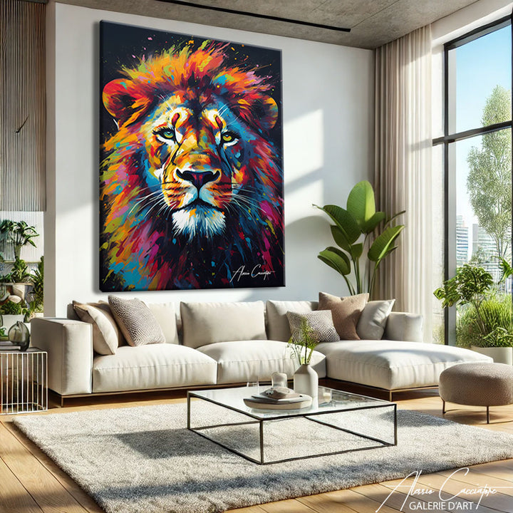 TABLEAU TÊTE LION COLORÉ