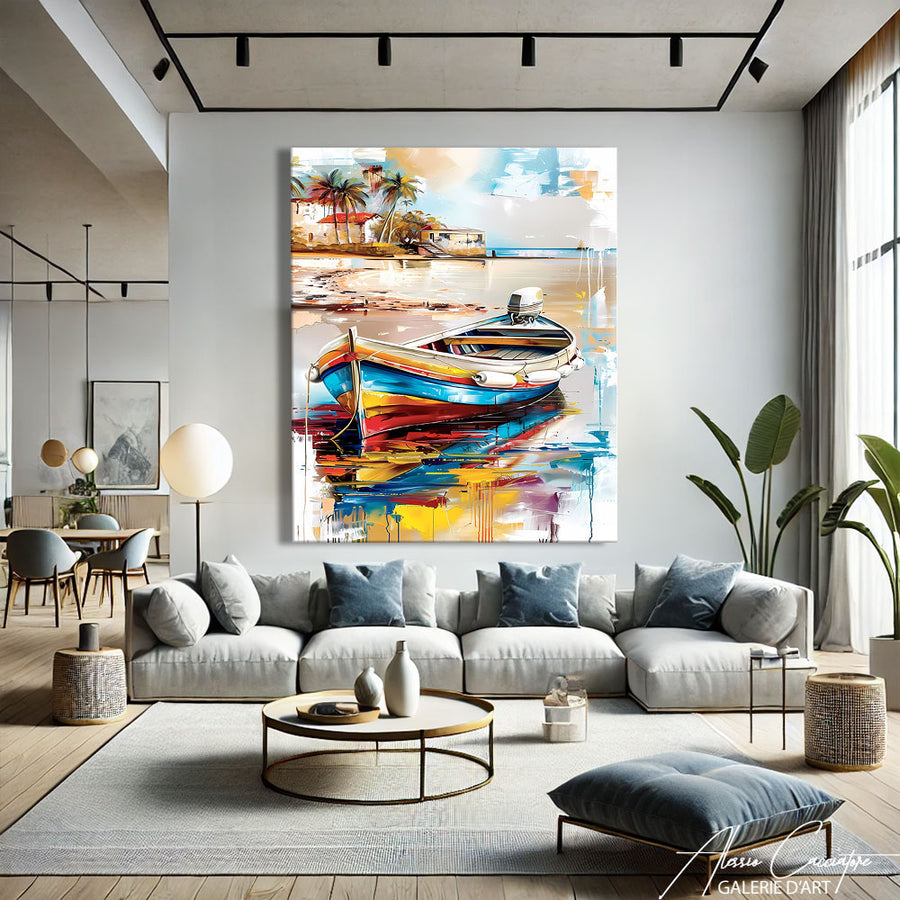 Tableau Peinture Barque – mise en situation