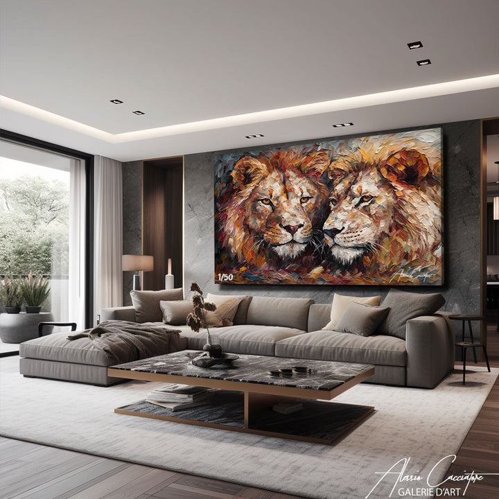 tableau couple lion