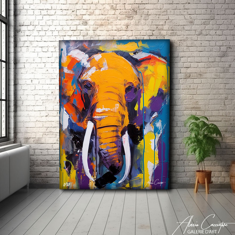 tableau éléphant multicolore