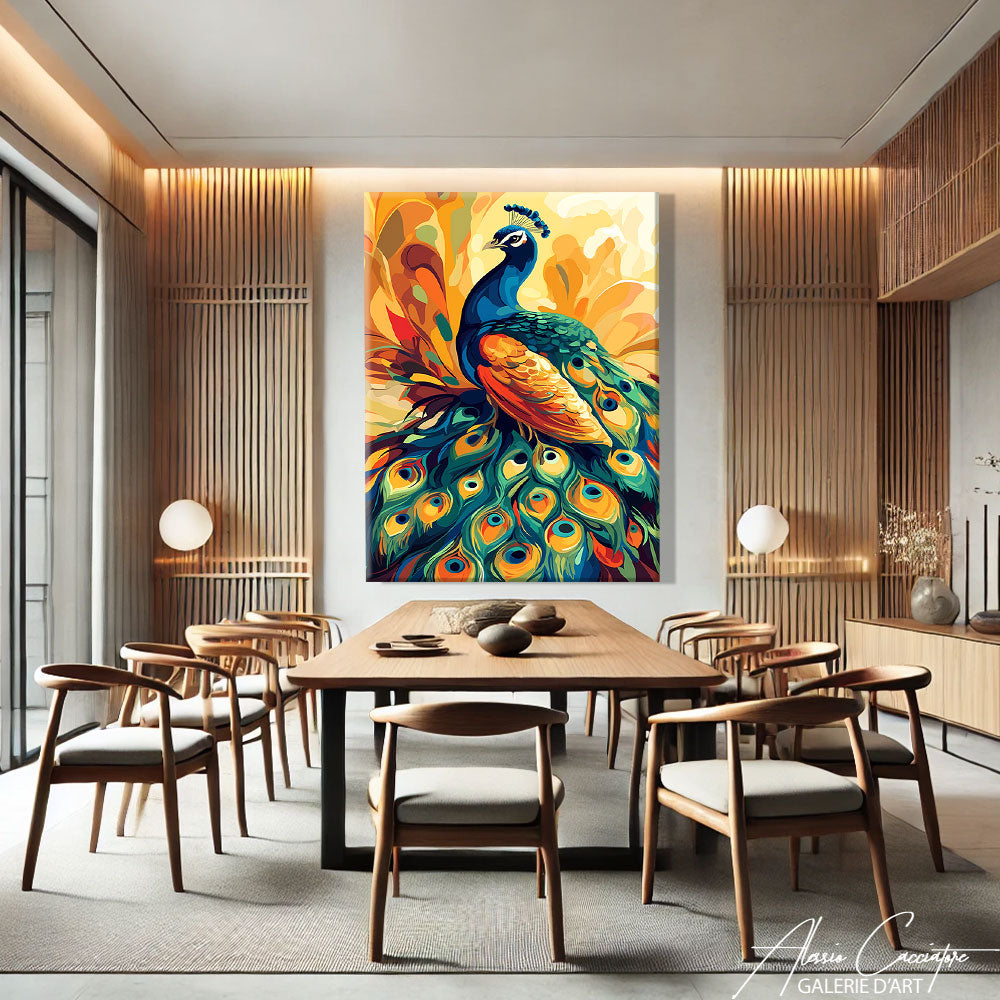 Tableau peinture paon
