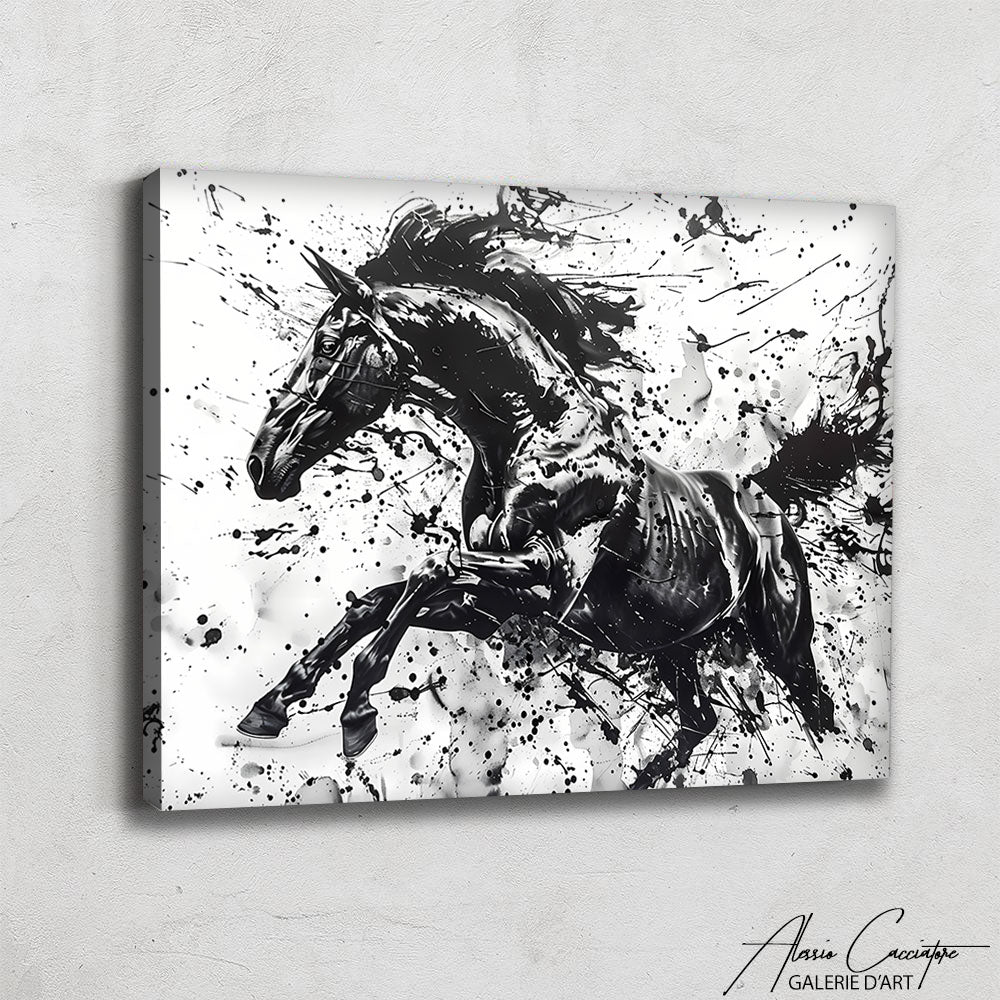 peinture cheval noir et blanc