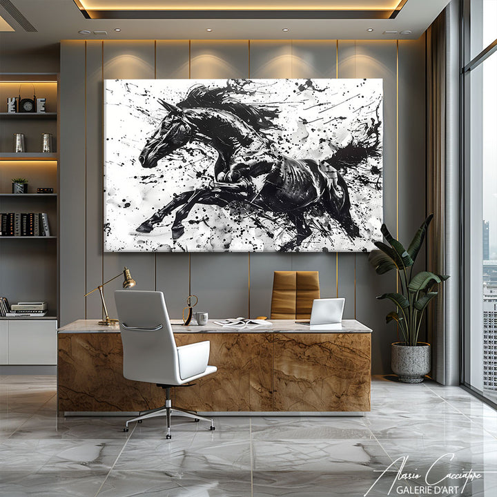 tableau cheval noir et blanc