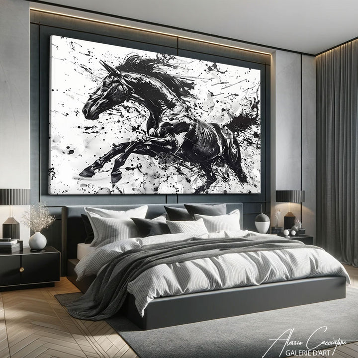 tableau cheval noir et blanc