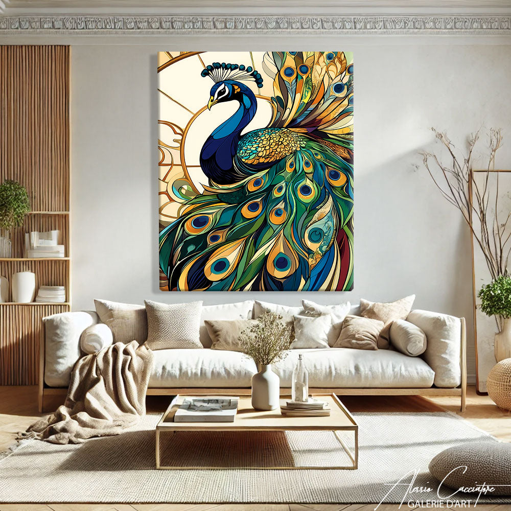 Tableau peinture paon
