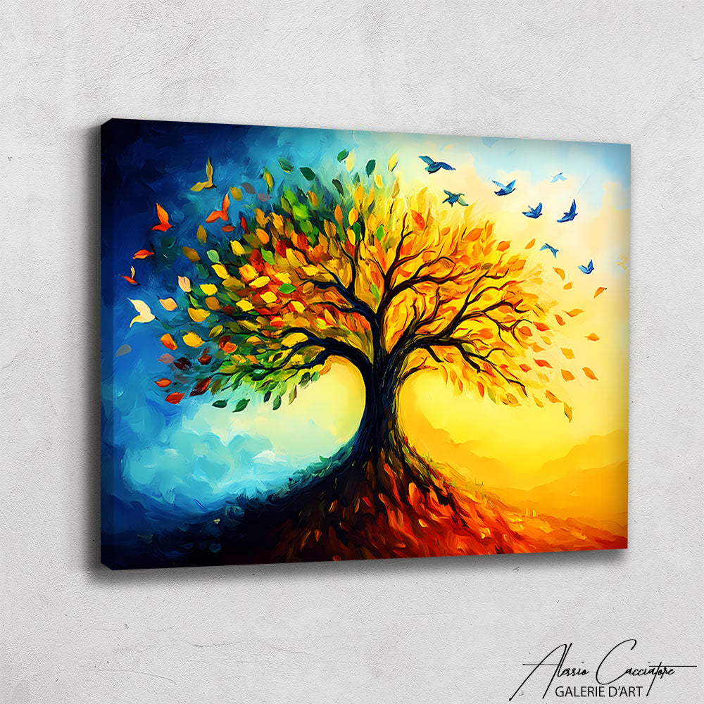Tableau peinture arbre multicolore

