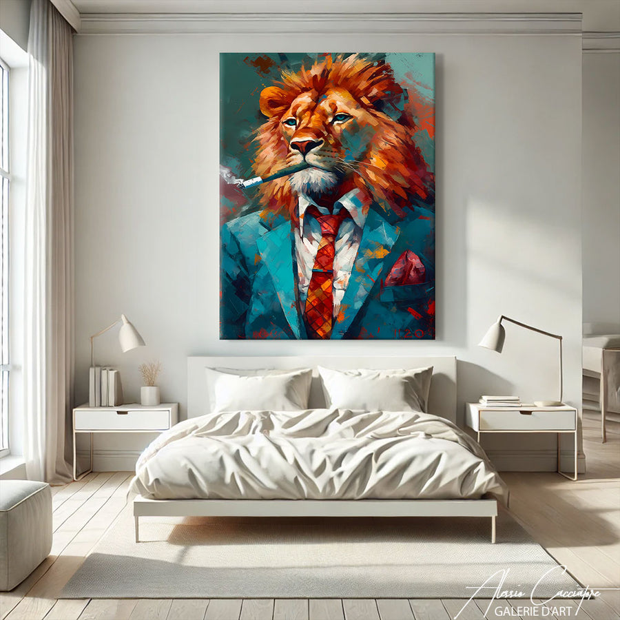 TABLEAU LION AVEC CIGARE
 – mise en situation