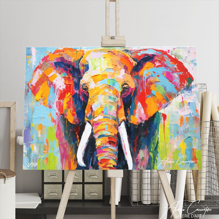 peinture éléphant multicolore 