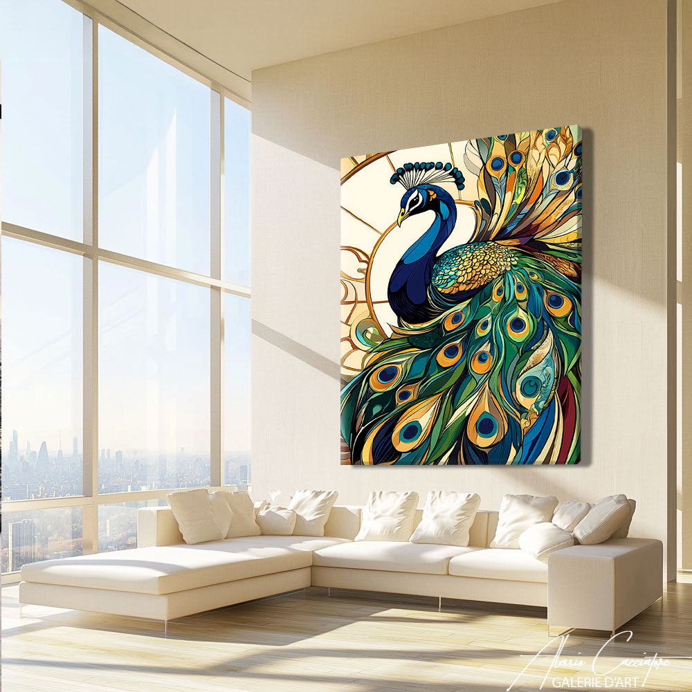 Tableau peinture paon
