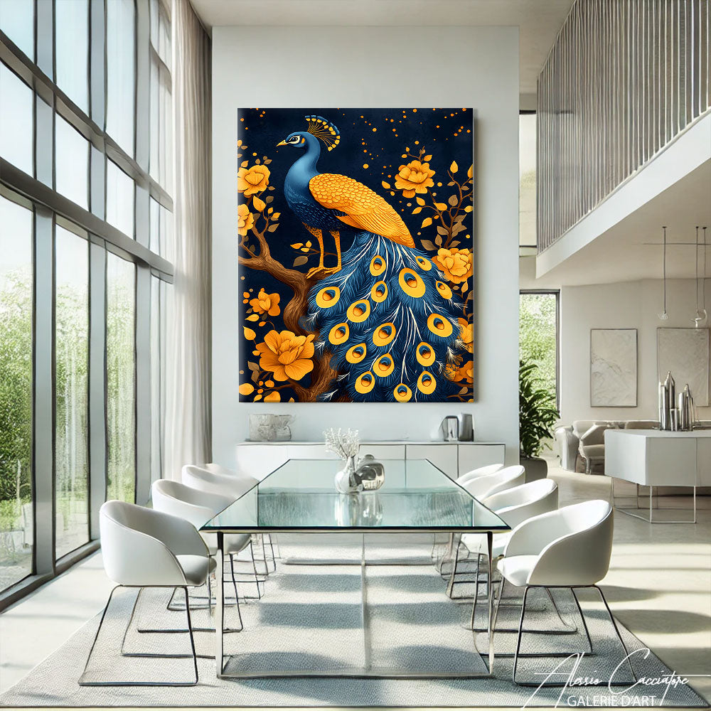 Tableau peinture paon
