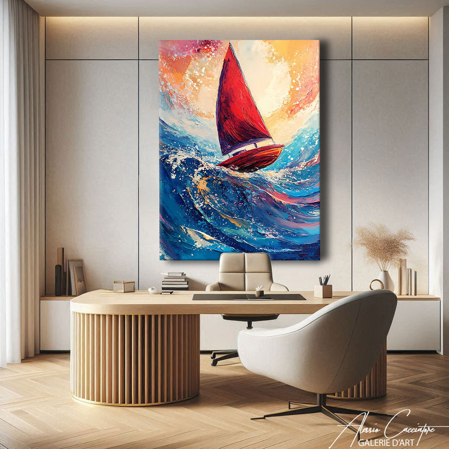 Tableau Voilier Rouge – mise en situation