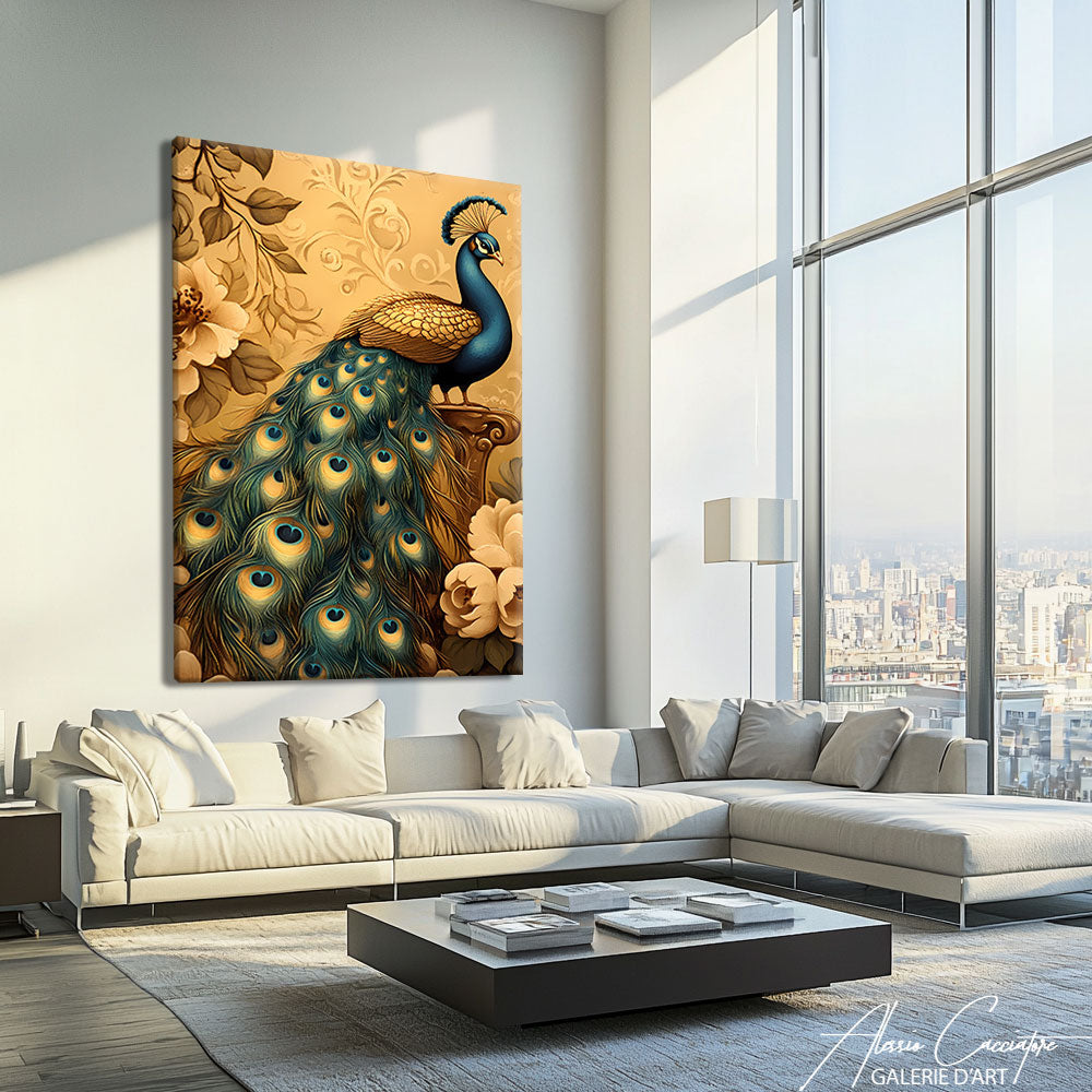 Tableau peinture paon
