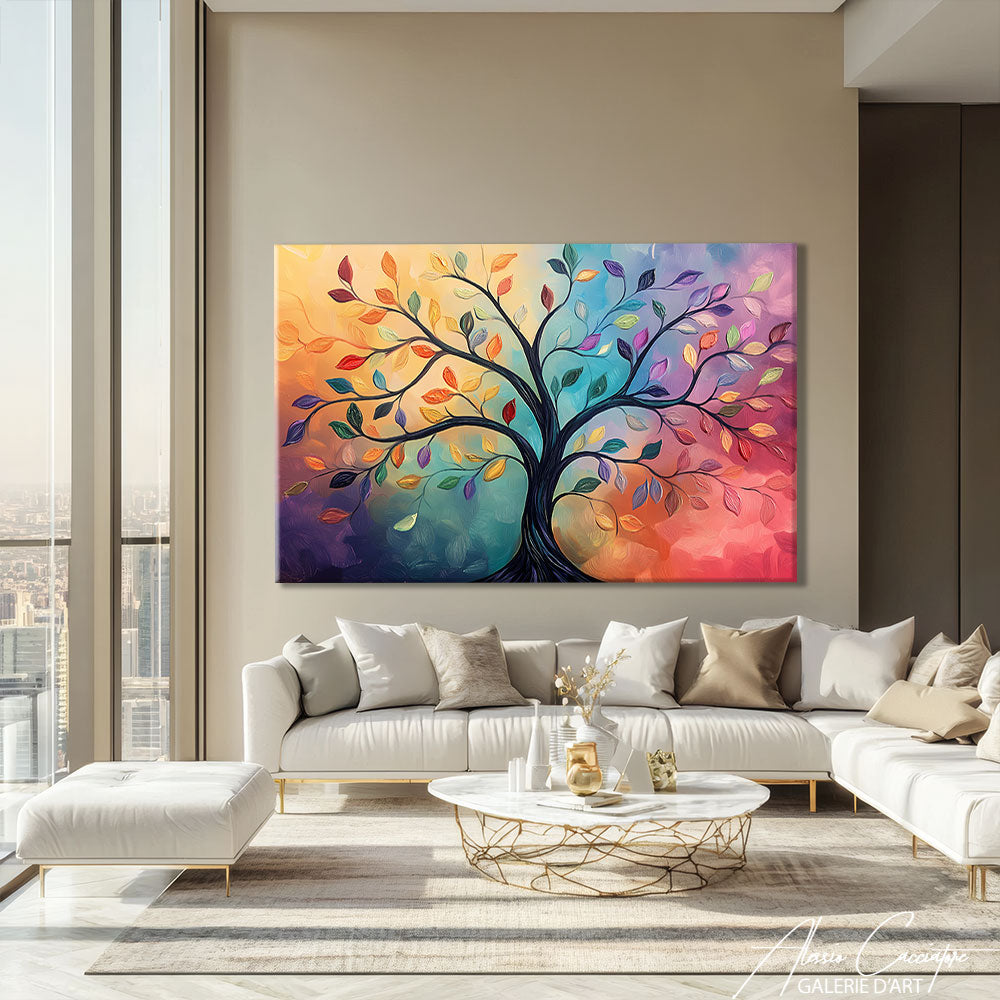 Tableau peinture arbre multicolore
