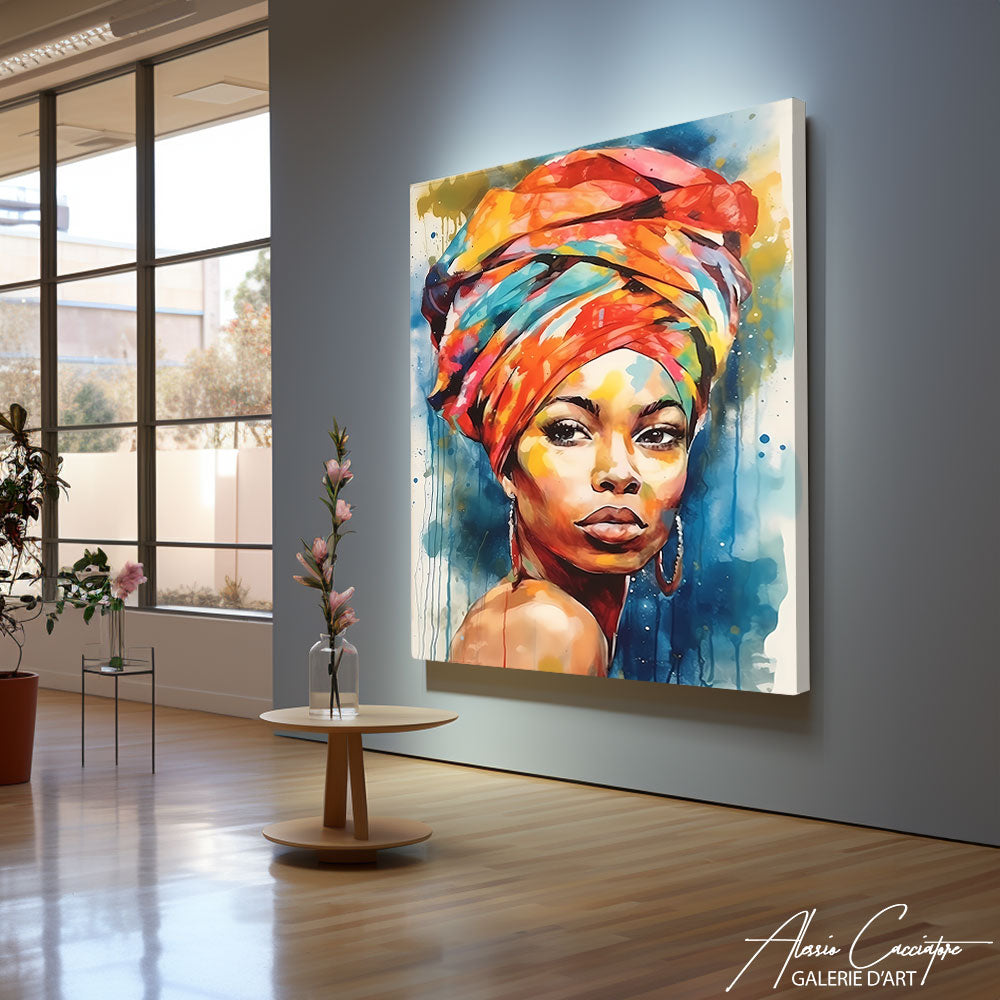 tableau femme africaine abstrait