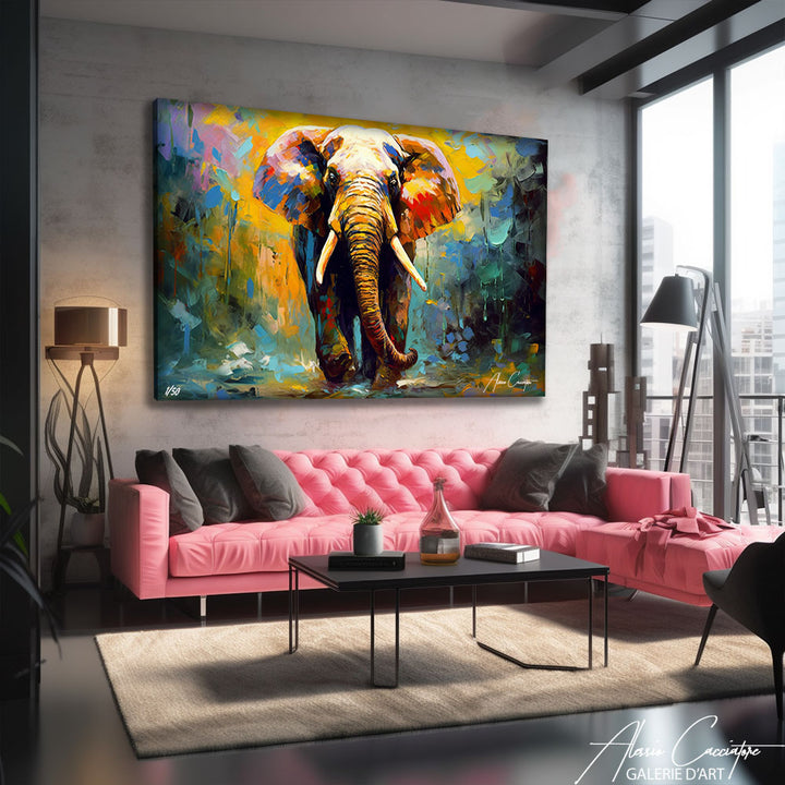 peinture éléphant dans la savane