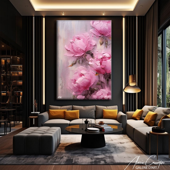 peinture pivoines roses